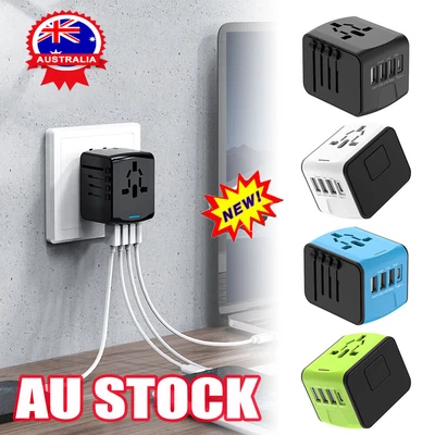 $5.96 • Buy Universal World Travel Adapter 3 USB & Type-C Charger US/UK/EU/AU Plug Converter