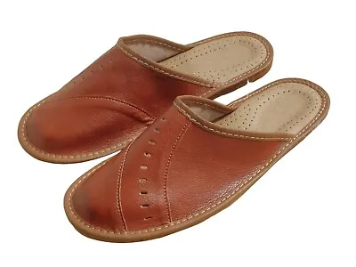 Men's Brown Slippers Handmade Comfy Indoor Outdoor Slip On Mules Home Shoes Gift • $12
