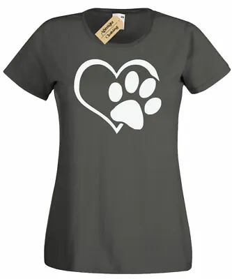 £11.99 • Buy Womens Paw Print Heart T-Shirt Dog Cat Animal Lovers Ladies Top Gift