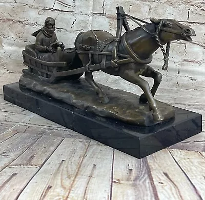 Bronze Sculpture Of A Horse Drawn Sleigh Handcrafted Museum Quality Artwork • $239.40