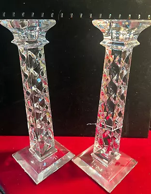 Set Of 2 Vintage Crystal Glass Candlestick Holders 24% Lead 10  HEAVY Slovenia • $34.99