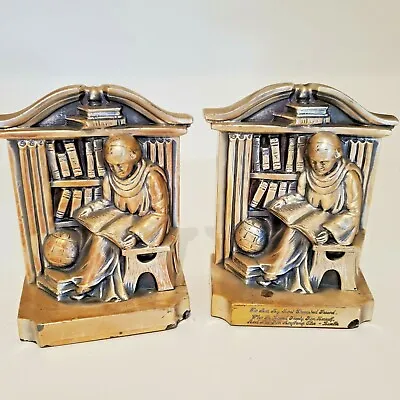 Vintage Bronz Brass Bookends Religious Bishop/monk Reading In Library 21b 5 Inch • $34.84