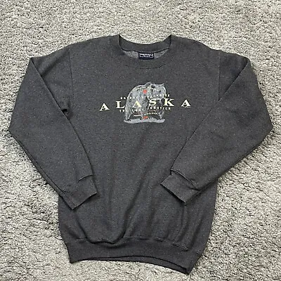 Vintage Alaska Sweatshirt Mens Small Dark Gray Outdoor Fleece Crewneck Casual • $19.45