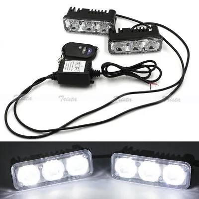 2pc 3 LED White Car DRL Driving Light Remote Control Strobe Flash Warning Lamp • $22.78