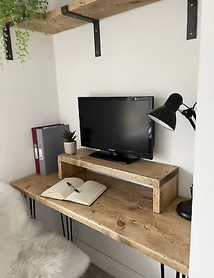Wooden Monitor Stand | Rustic TV IMac PC Riser | Desk Organiser | Table Storage • £32.96