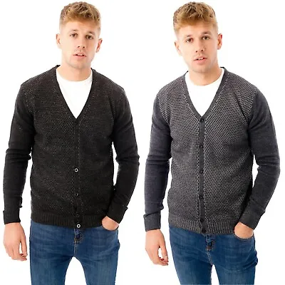 Mens Button Up Cardigan Knitted V-Neck Designer Sweater Long Sleeve Jumper Slim  • £11.99