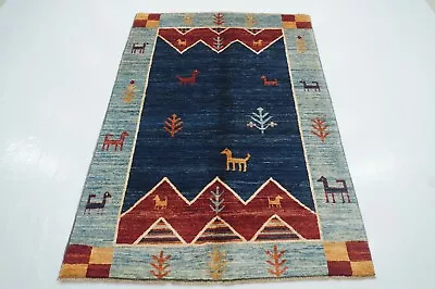 4x6 Navy Blue Gabbeh Tribal Afghan Hand Knotted Wool Area Rug • $399