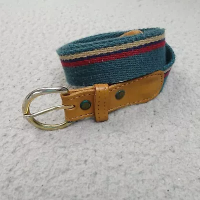 Vintage Belt Mens Sz 36 Canvas Leather Casual Teal Burgundy Tan Stripe • $16.20