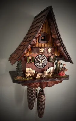 Cuckoo Clock Black Forest 8 Day Original German  Black Forest Couple New • $448