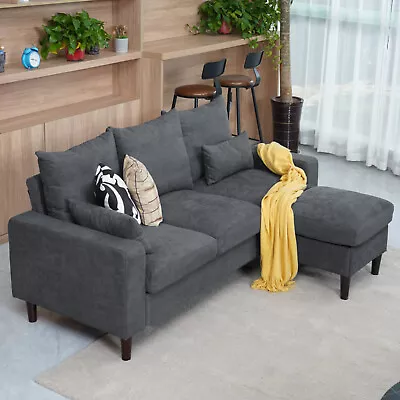 Modern L-Shaped Corner Sofa 2 3 Seater Armchair Couch With Footstool • £175.99