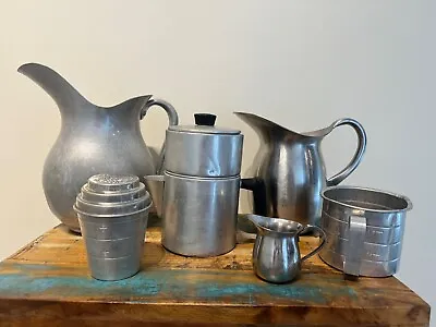 Vintage / Antique Aluminum Metal Pitchers Coffee Measuring Cup Farmhouse Lot • $30