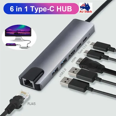 $7.39 • Buy 6 In1 Multiport USB-C Hub Type C To USB 3.0 4K HDMI Adapter For Macbook Pro/Air