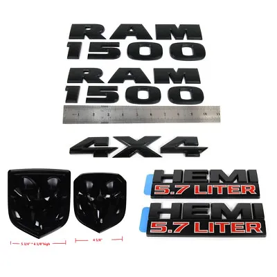 Set OEM RAM 1500 4X4 Grille Tailgate 5.7 Liter HEMI Emblem Badge Black L • $99.89