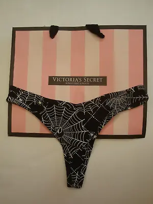 Victoria's Secret  Pink  Cotton Thong Panty Halloween Black With Spider Web Sz S • $10.99