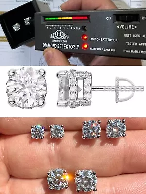 Moissanite 3D Iced Prong Solitaire Screwback Studs Earrings Real 925 Silver • $121.46