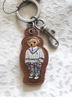 Polo Ralph Lauren Plaid Preppy Polo Bear Genuine Leather Key Fob Key Chain • $55