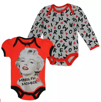 Marilyn Monroe Baby Girl 2 Pk Creeper Bodysuits Red Grey Long & Short Sleeve • $16.99
