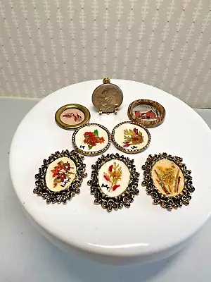 Dollhouse Miniature Vintage Signed Lot Of 7 Picture Frames W/Dried Flowers 1:12 • $9.99