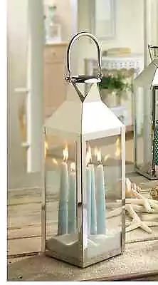 Stainless Steel Silver 15  Tall Candle Holder Lantern Malta Table Lamp Light • $40