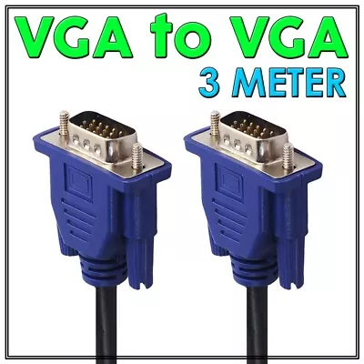 3M Long VGA SVGA 15pin Male To Male Extension PC Monitor LCD HD Screen Cable • $8.25