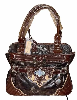 P&G Large Brown Faux Reptile Crystals Jewel Studded Western Purse Handbag NWT • $59