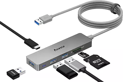 Aceele 6 In 1 USB 3.0 Hub With 1.2M Extended Cable Micro USB Power Supply Port • £16.19