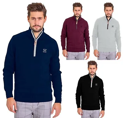 Mens High-Neck Sweater Full Sleeve Quarter Zip Slim-fit Cotton Winter Jumper • $15.26