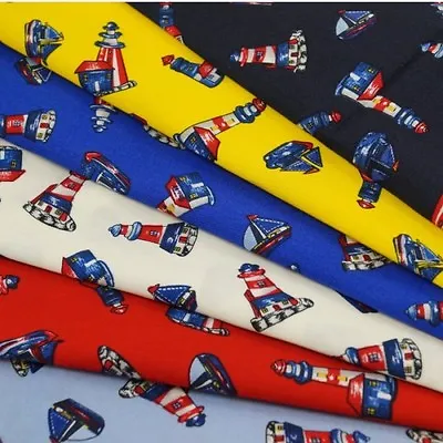 100% Cotton Poplin Fabric Rose & Hubble Lighthouse Sailing Boats Nautical Yacht • £3.60