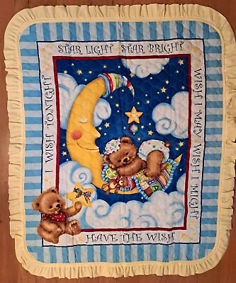 Teddy Bear Crib Comforter Blanket Vintage Nursery Moon Star Light Bright Wish • $25.99