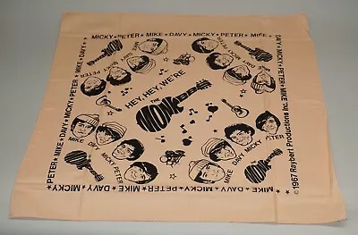 Rare 1967 The Monkees Linen Souvenir Scarf Micky Peter Davy Mike 21  X 21 1/2  • $22.50