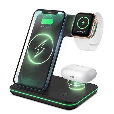 £25.99 • Buy 3In1 Wireless Charger Dock Charging Stand For Apple IWatch IPhone 14 13 Pro 12 8