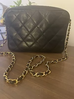 $2200 • Buy Vintage Chanel Black Leather Caviar Camera Bag