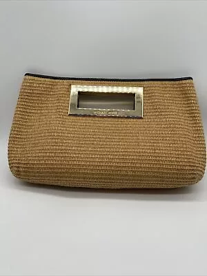 Michael Kors Straw Clutch Handbag Gold  Hardware Black Trim Handbag EUC • $29