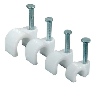£3.20 • Buy Round Cable Clips Wall 6mm White Fixing Nails Plugs 100 Pack