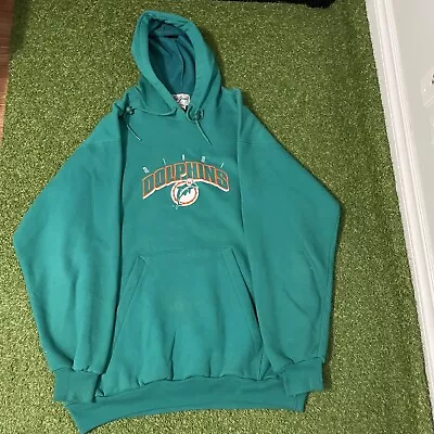 Vintage 90s Miami Dolphins Embroidered Pullover Hoodie Sweatershirt L Large • $42.49