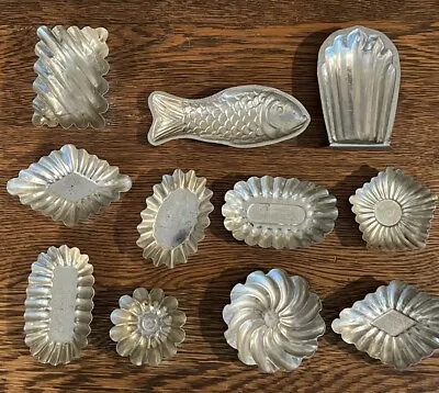 Lot Of 11 Vintage Mini Tin Tart Candy Molds - Unique Shapes - Sweden & Germany • $23.95