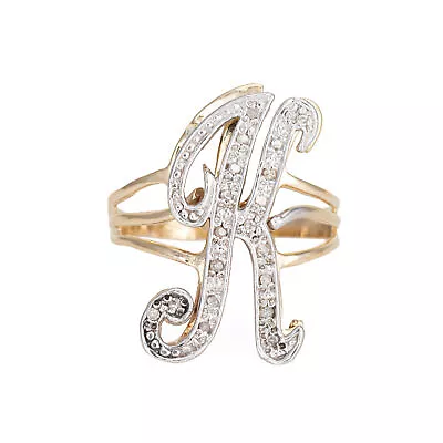 Letter K Diamond Initial Ring Vintage 14k Yellow Gold Sz 9 Fine Estate Jewelry • $985