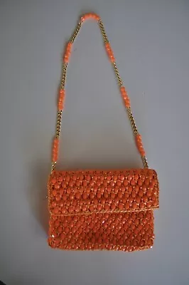 Vintage Purse Beaded Orange Unbranded Shoulder Or Clutch Small • $18