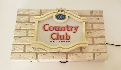 Vintage COUNTRY CLUB MALT LIQUOR White BRICK WALL Lighted Bar Sign Man Cave  • $105