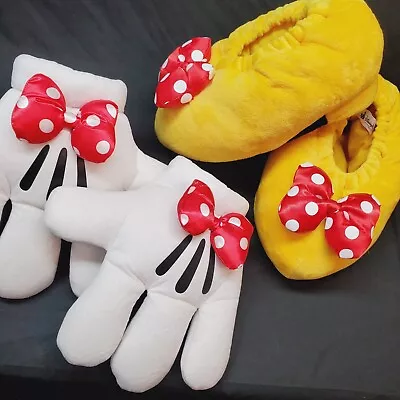 Disney Parks Minnie Mouse Yellow Plush Shoes & Gloves - Adult Medium Slippers • $39.95