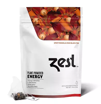 Zest 150mg High Caffeine Energy Leaf Blend - Spicy Masala Chai Black Tea - 20 - • $20.33