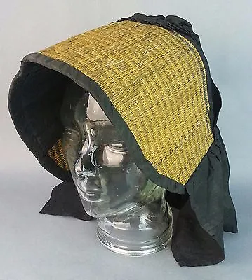 Antique Victorian 1800's Era Woven Wicker Straw (style) Black Mourning Hat • $99.98