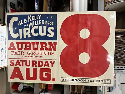 Vintage Al G Kelly Miller Circus Poster 28 X42  Auburn Fair Grounds Date Sheet • $11.77