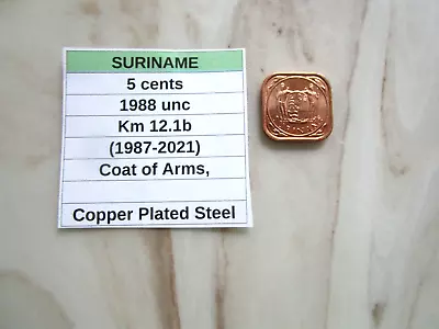 SURINAME 5 Cents 1988 Unc Km 12.1b (1987-2021) • $3.08