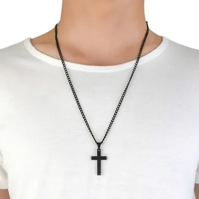 $3.16 • Buy Titanium Steel Necklace For Men Women Cross Pendant Chain Fashion Jewelry CS