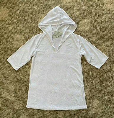 Womens Size Medium M  J. Valdi Short Sleeve Hoodie Swimsuit Cover Up White 2885 • $28.04