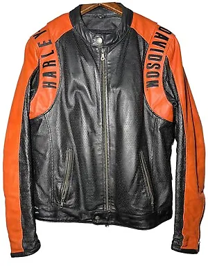 Harley Davidson Men M Racing Perforated Leather Jacket Orange Liner 98123-08VM • $169.99