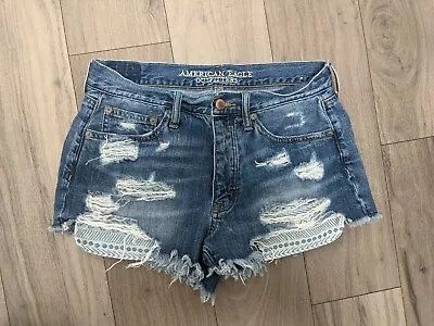 American Eagle Vintage Hi Rise Festival Destroyed Button Fly Denim Shorts 6 • $17