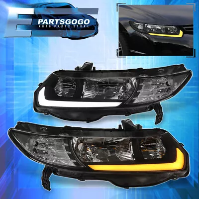For 06-11 Honda Civic FG Coupe JDM Black LED DRL Sequential Headlights Lamps Set • $203.99