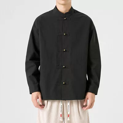 Chinese Tang Suit Tops Men's Retro Trendy Hanfu Shirt Stand Collar Shirt Outwear • $40.49